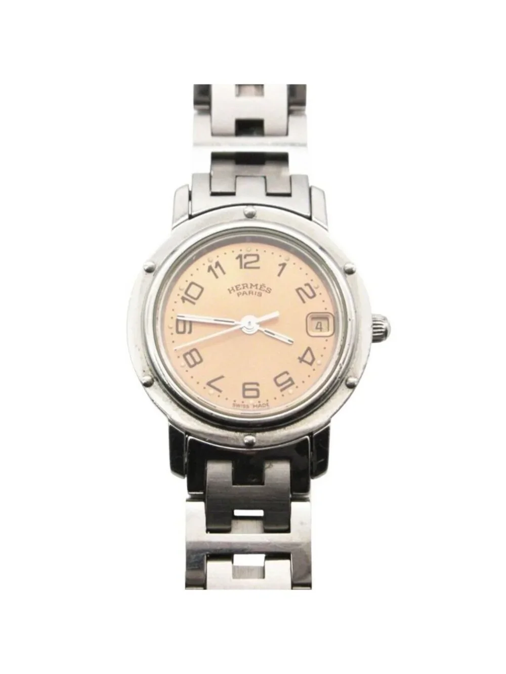 Hermes Watch Clipper Logo Band Junk Silver
